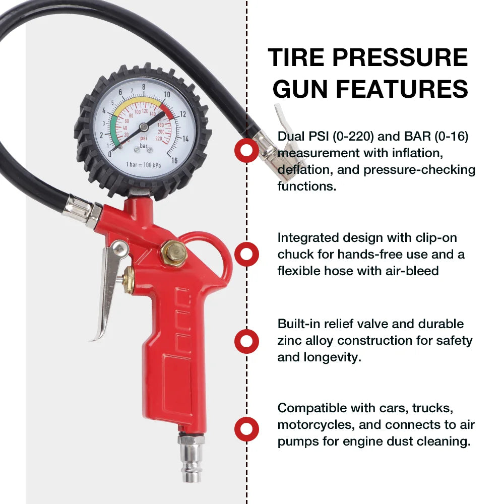 3-in-1 Tire Pressure Gauge and Inflator Tool - 4