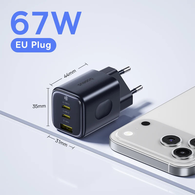 100W GaN Fast Wall Charger with 3 Ports for Laptops and Phones