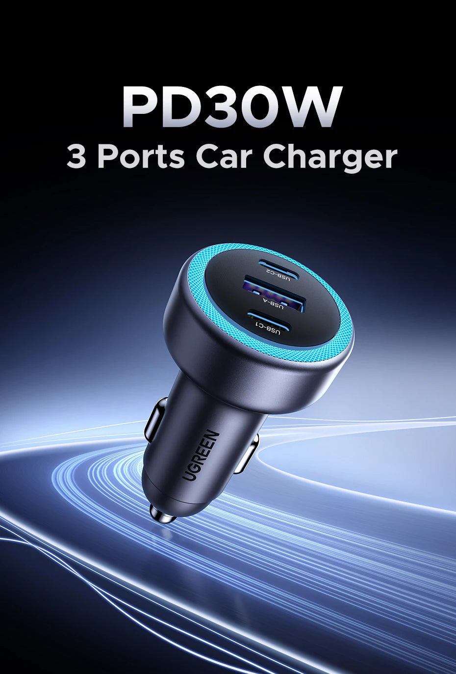 30W USB-C Fast Car Charger with Dual Ports - 7