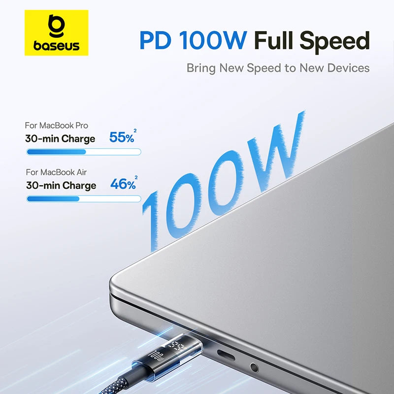 100W USB-C to USB-C Fast Charging Cable with LED Power Display - 3