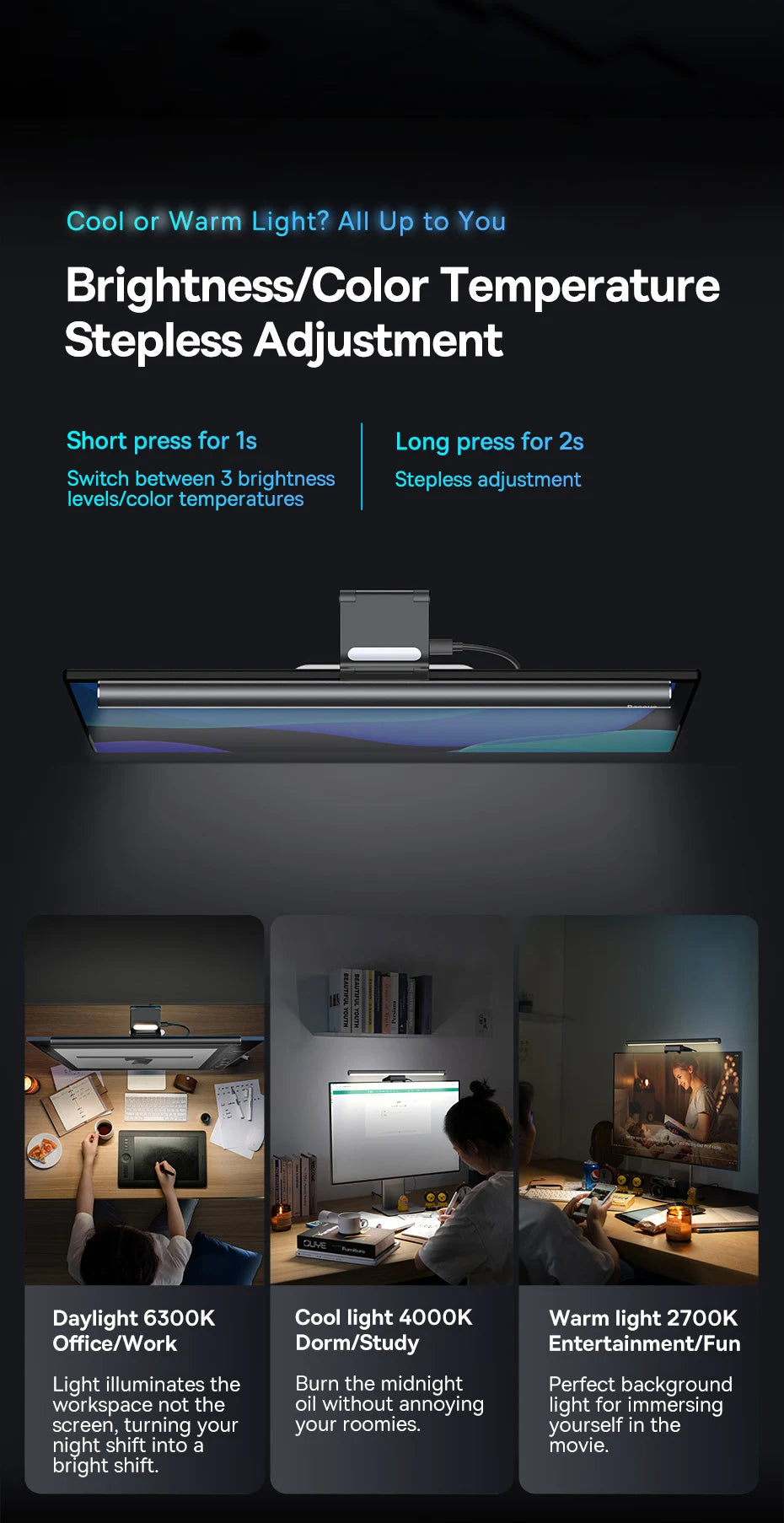 Adjustable LED Monitor Screen Hanging Light Bar - 16