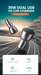 36W Dual Port USB-C PD Fast Car Charger