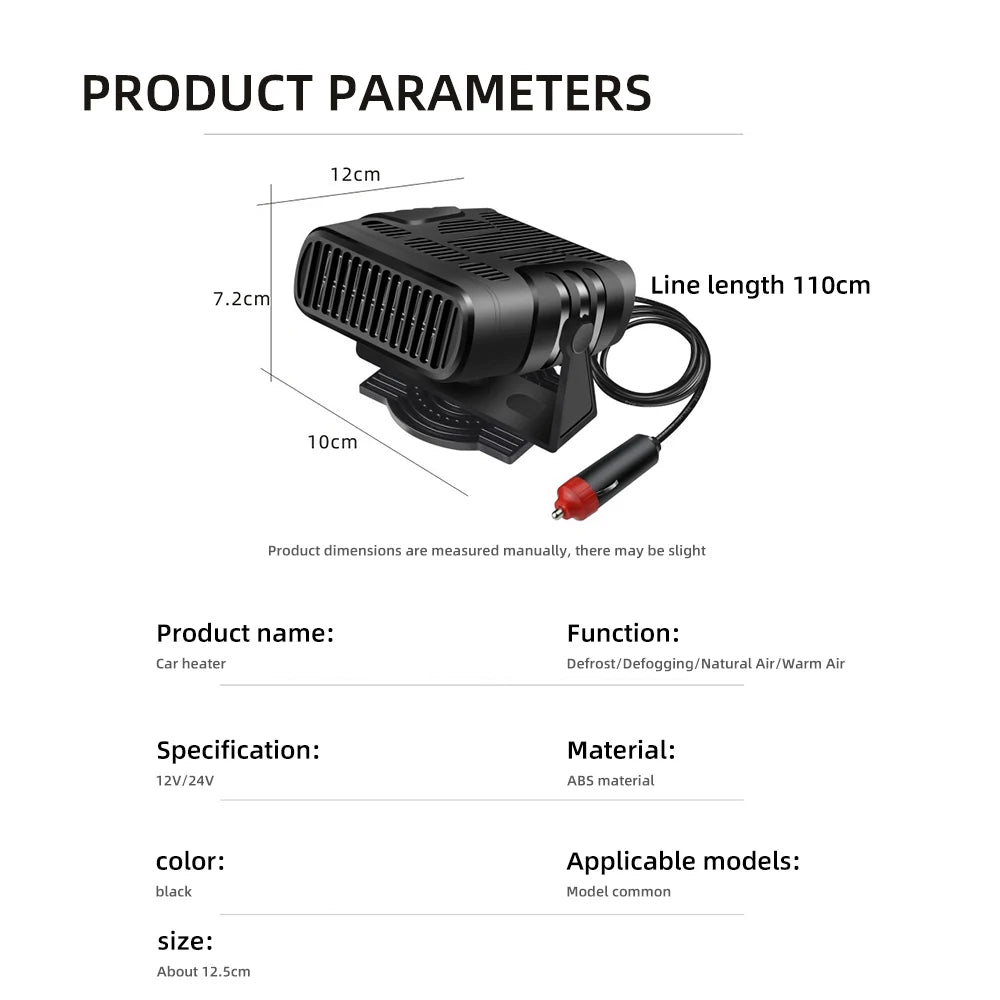 12V 120W and 24V 200W 2-in-1 Car Heater and Cooling Fan Defroster