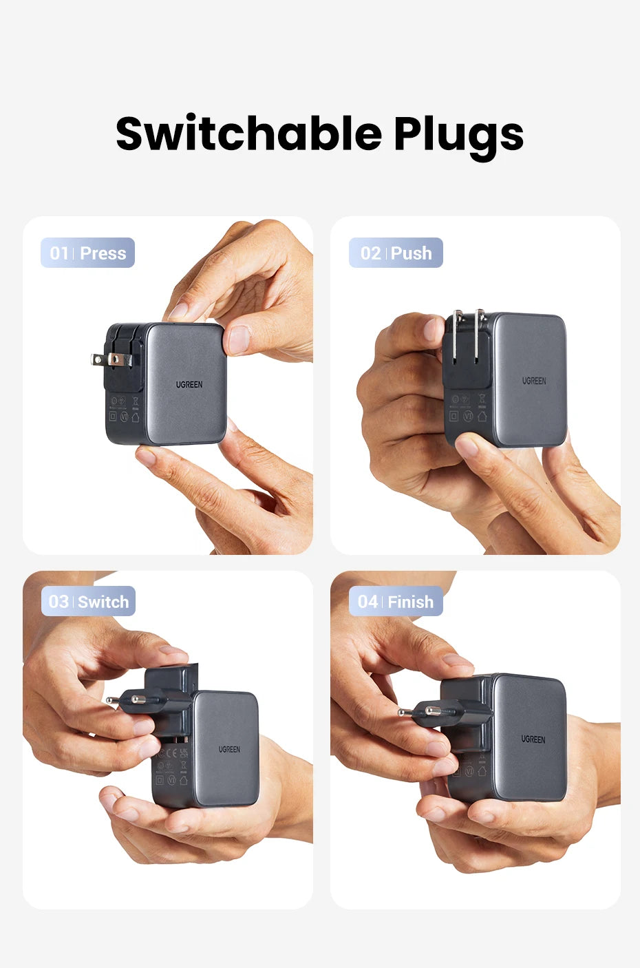 65W GaN Universal Travel Adapter with USB-C and USB-A Ports - 12