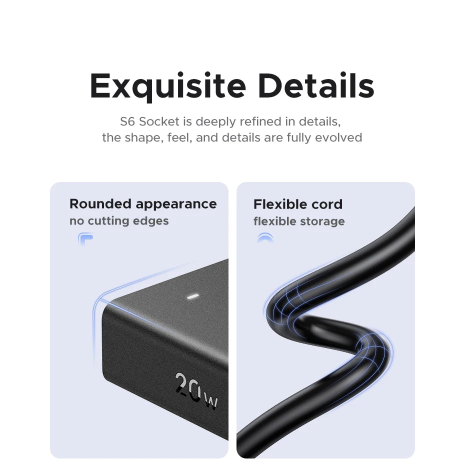 6-in-1 UK Plug Power Strip with 20W USB-C Fast Charging - 21