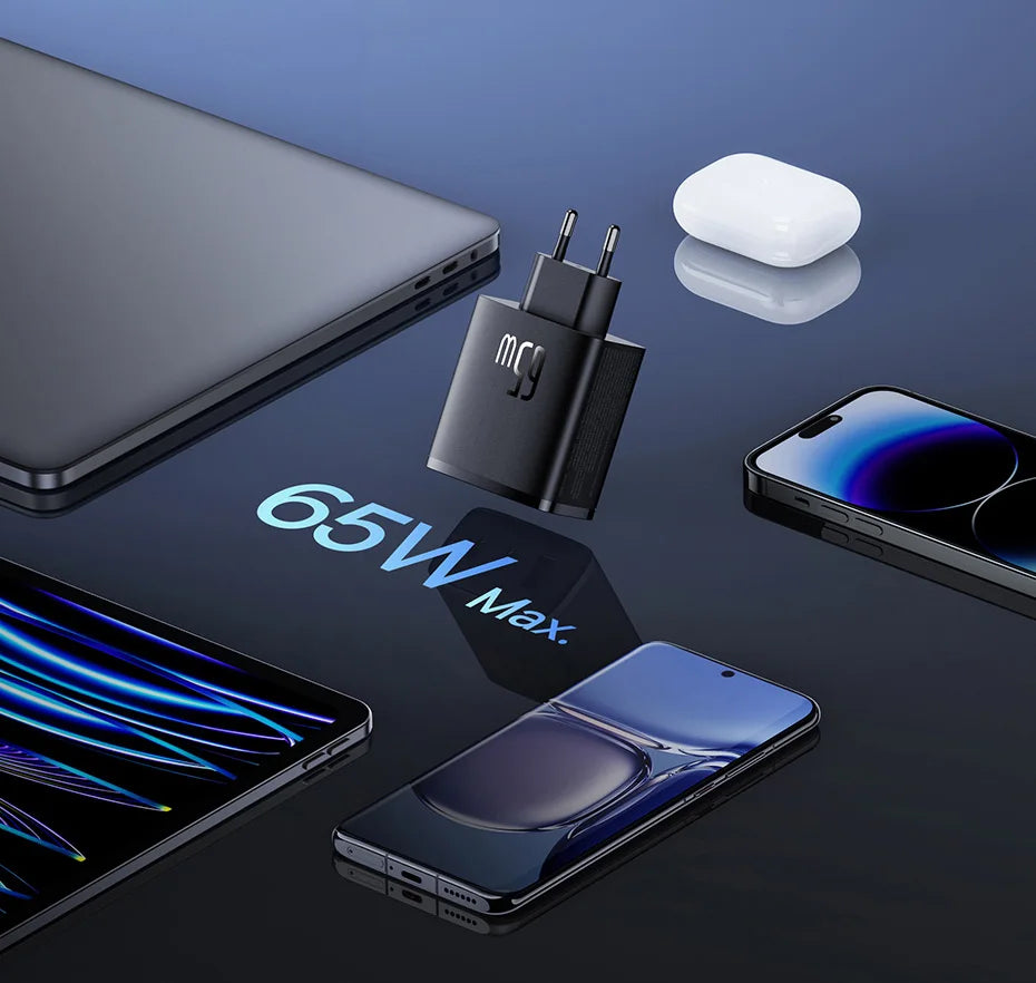 65W GaN Fast Wall Charger for Laptops and Smartphones