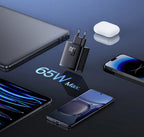 65W GaN Fast Wall Charger for Laptops and Smartphones
