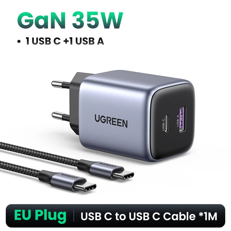 35W Dual Port GaN Fast Wall Charger for iPhone and Android
