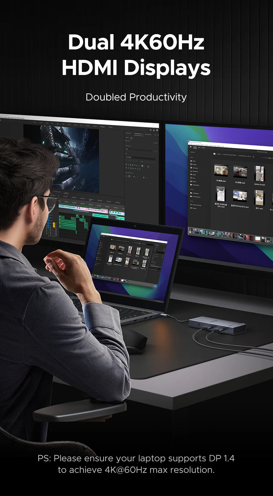 7-in-1 USB-C Hub with Dual 4K 60Hz HDMI and 100W Charging