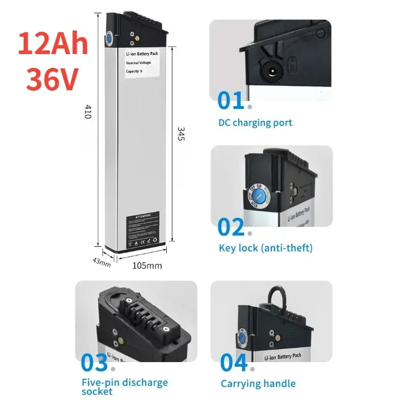 36V Lithium-Ion E-Bike Replacement Battery Pack