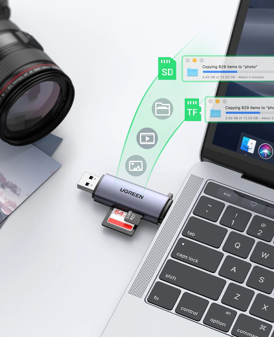 USB 3.0 and USB-C Dual Slot SD and TF Memory Card Reader - 12