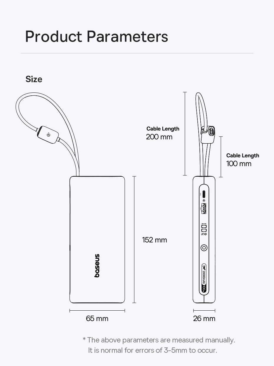 100W 20000mAh Fast Charging Power Bank with Built-In USB-C Cables - 19