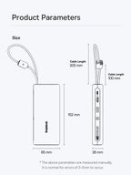 100W 20000mAh Fast Charging Power Bank with Built-In USB-C Cables