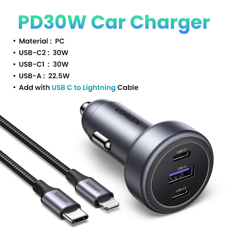 30W USB-C Fast Car Charger with Dual Ports - 21