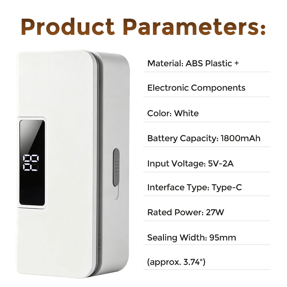 Rechargeable Portable Food Bag Sealer with Cutter