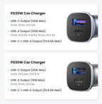 30W Dual Port Fast Car Charger with PD 3.0 and QC 4.0