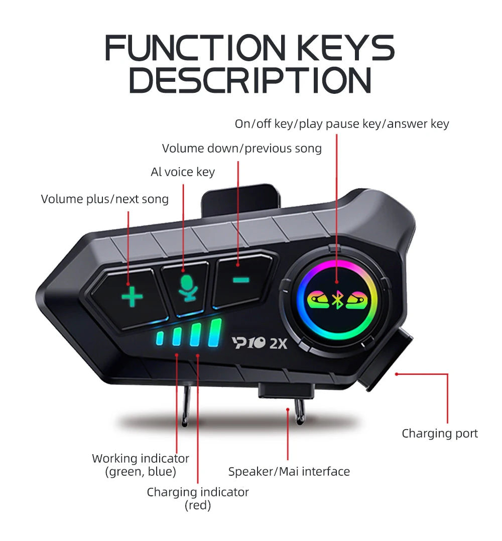 Bluetooth 5.3 Motorcycle Helmet Intercom Headset
