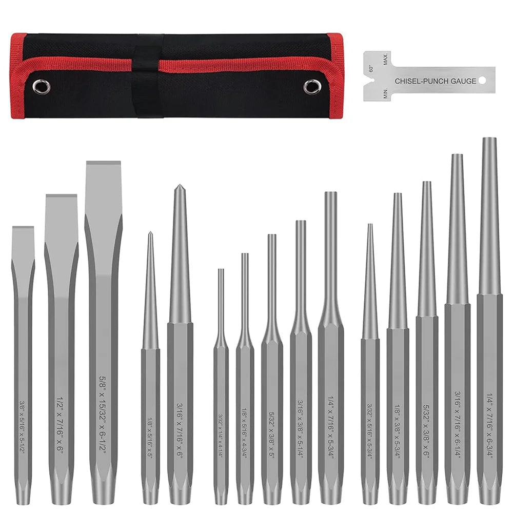 Professional 16-Piece Punch and Chisel Tool Set for Metalworking
