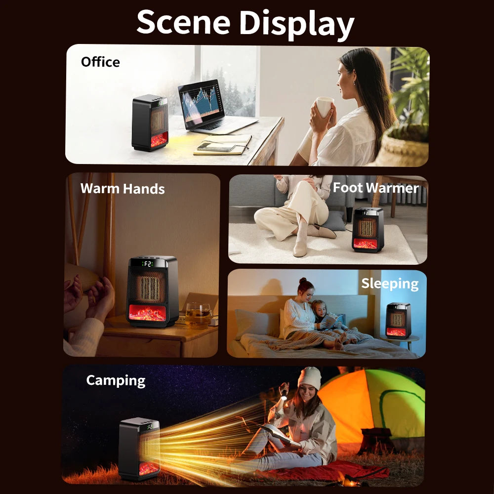 Portable PTC Ceramic Space Heater with Ambient Flame Light