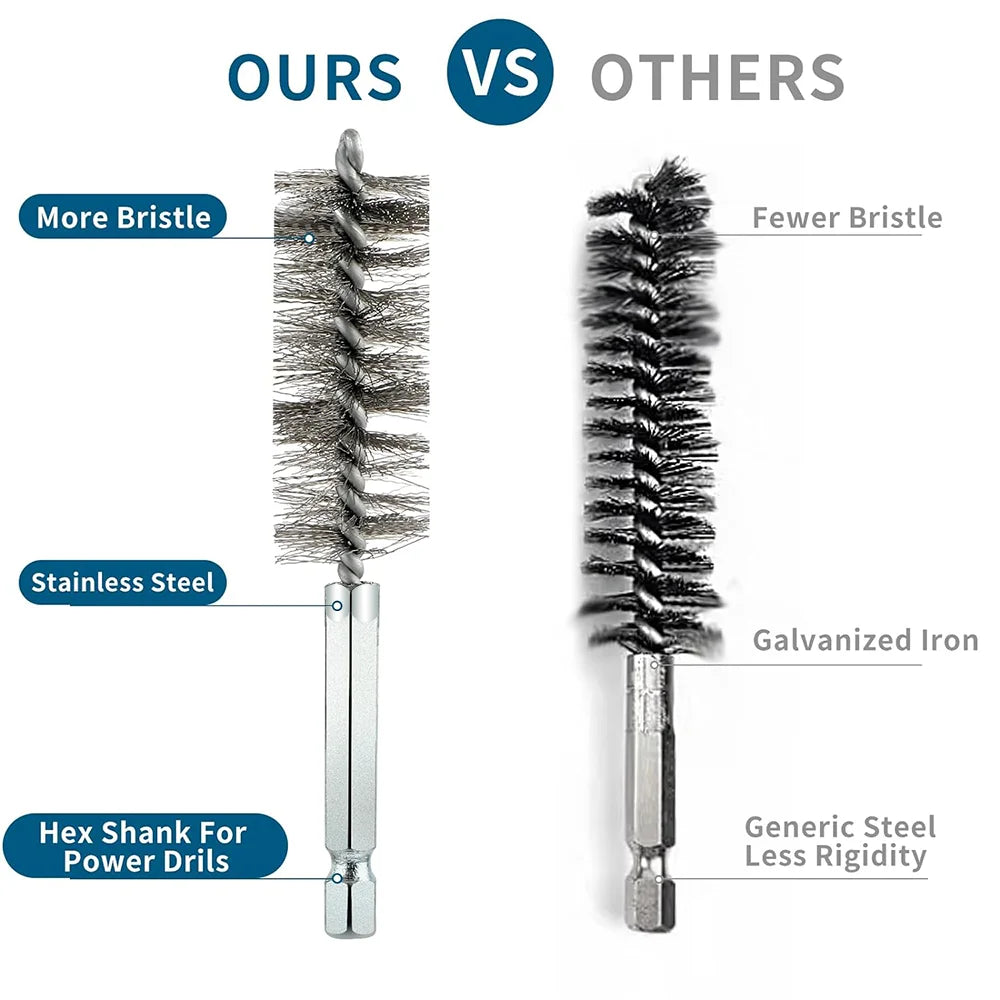 Stainless Steel Bore Cleaning Brush Set with 1/4" Hex Shank
