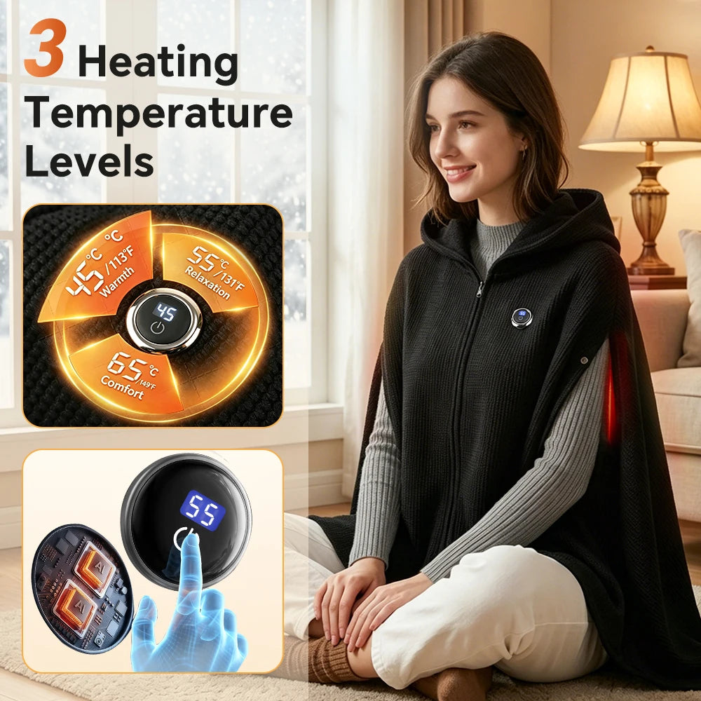 USB Powered Graphene Heated Hooded Shawl