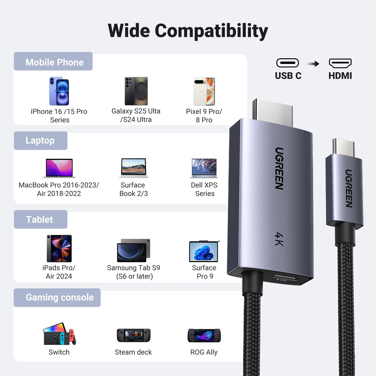 4K USB-C to HDMI Adapter with 100W PD Fast Charging