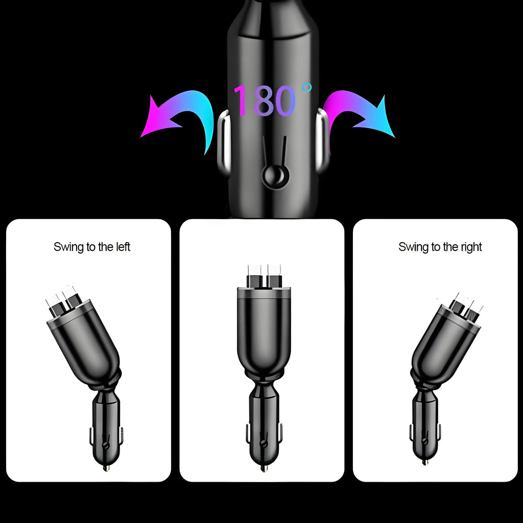 120W Retractable Fast Car Charger with Voltage Display