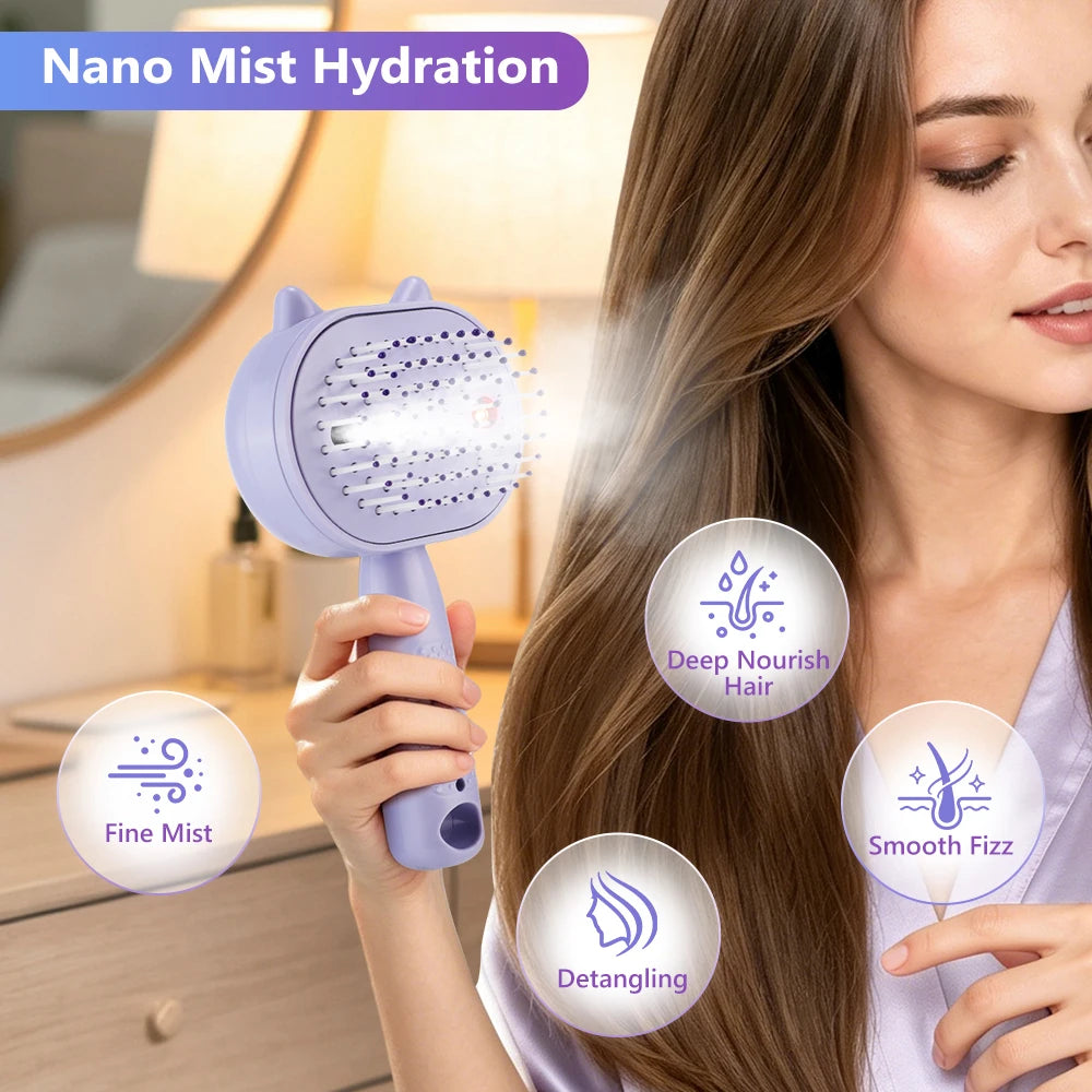 Electric Mist Spray Scalp Massager and Detangling Hair Brush