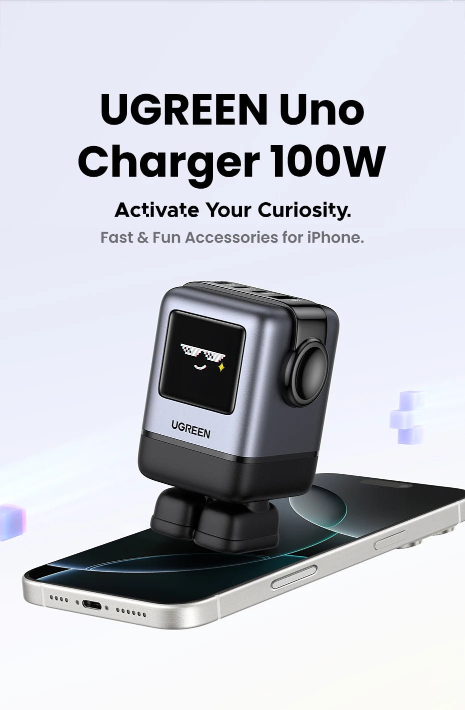 100W GaN Fast Wall Charger with Robot Display for Laptops and Phones