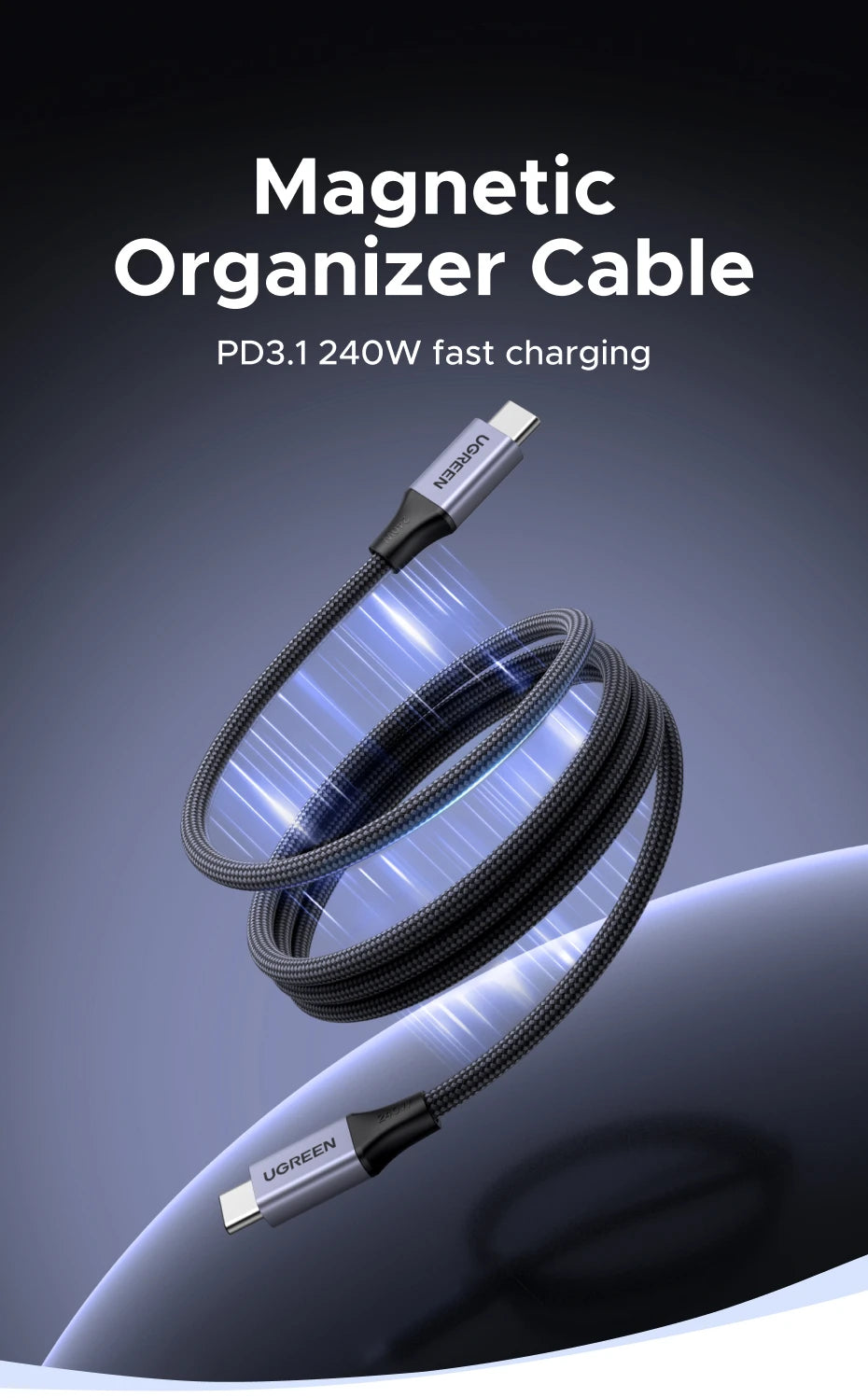 240W Magnetic USB-C Fast Charging and Data Sync Cable