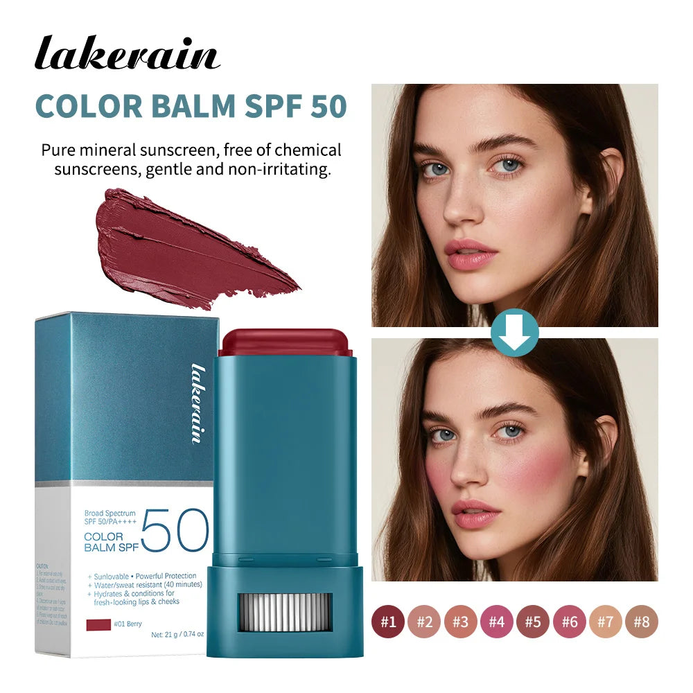 SPF 50 Tinted Sunscreen Blush Stick for Cheeks and Lips