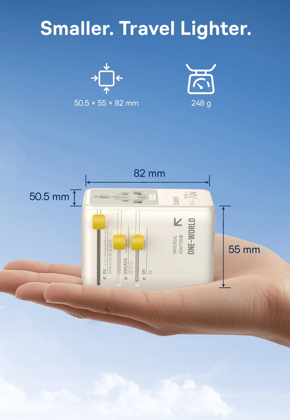 70W Universal GaN Travel Adapter with Fast Charging Ports - 14