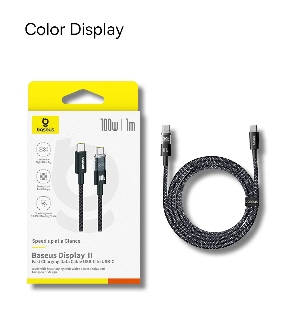 100W USB-C to USB-C Fast Charging Cable with LED Power Display - 27