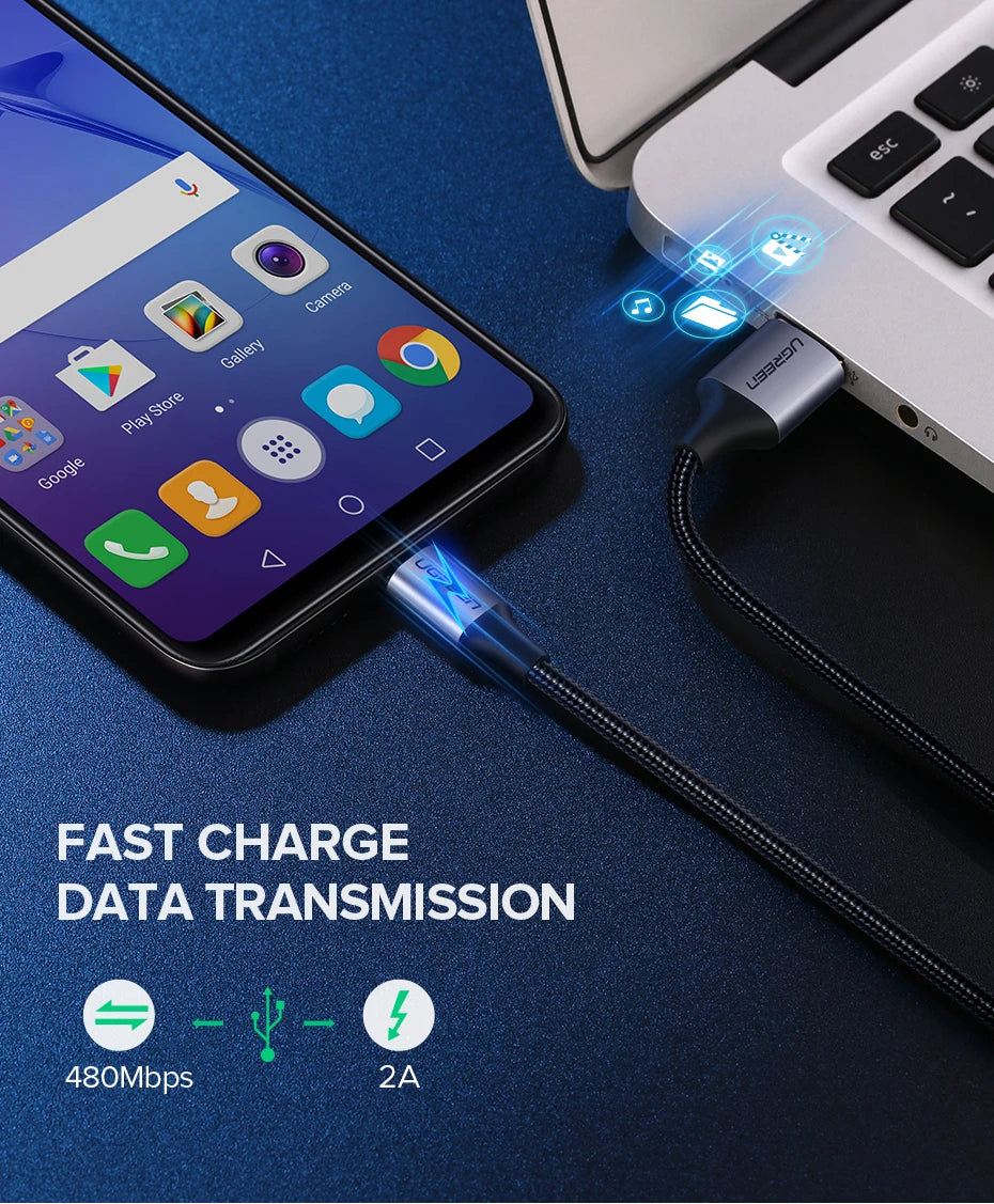Fast Charging Braided Micro USB Data Cable 1.5m