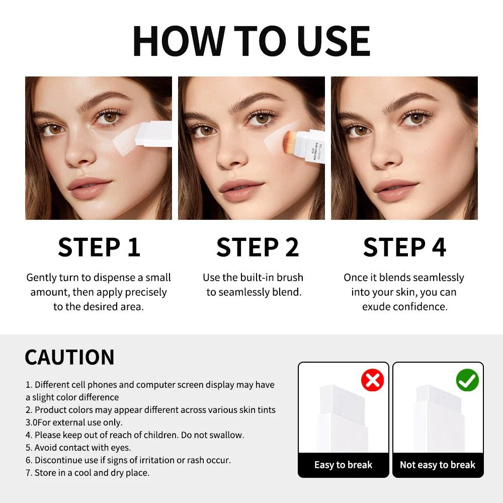 Dual-Ended Waterproof Foundation and Concealer Stick with Brush - 5
