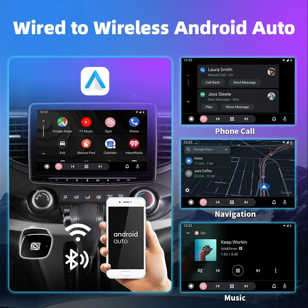 Wireless CarPlay and Android Auto 2-in-1 Adapter for Wired Car Systems
