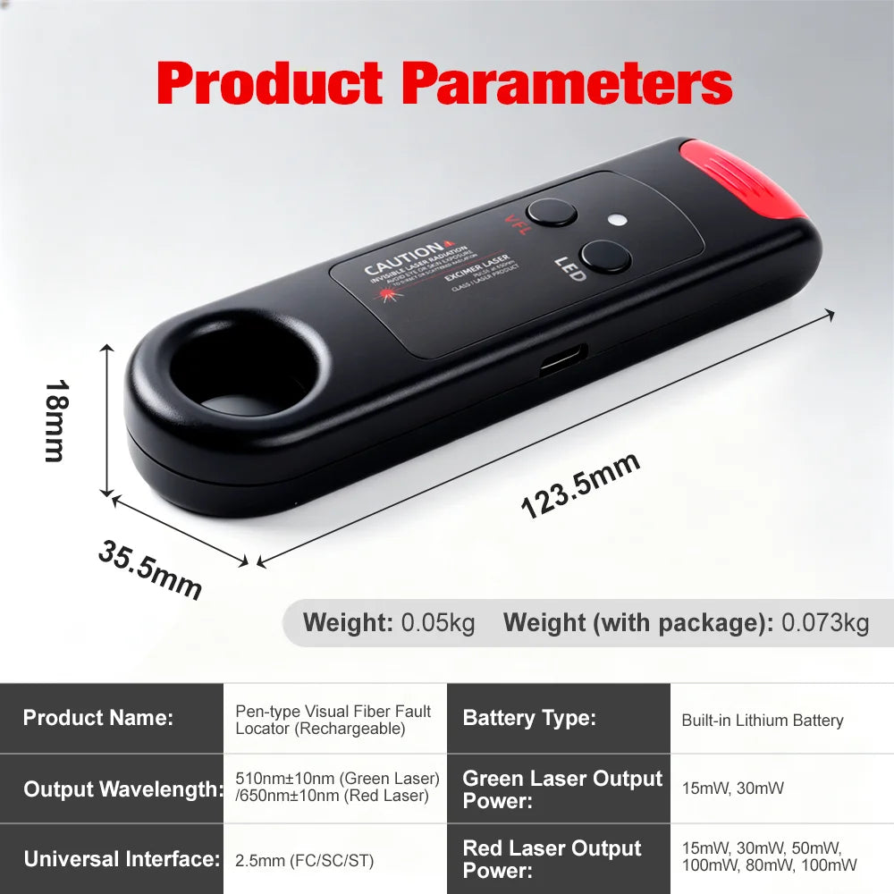Rechargeable Visual Fault Locator for Fiber Optic Cable Testing - 2