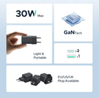 30W GaN Fast Wall Charger with Triple USB Ports