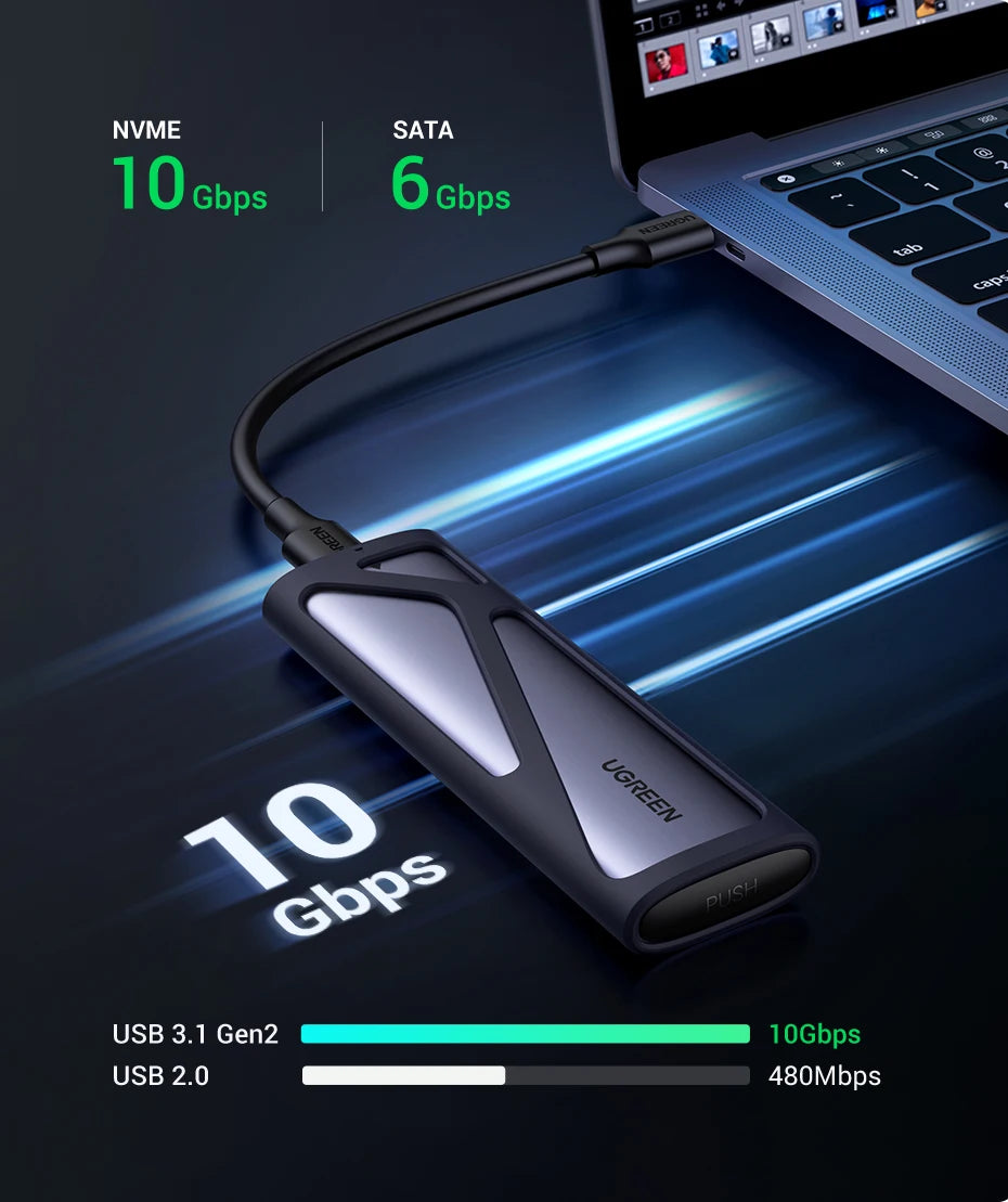 Dual Protocol M.2 NVMe SATA SSD Enclosure USB-C 10Gbps Adapter