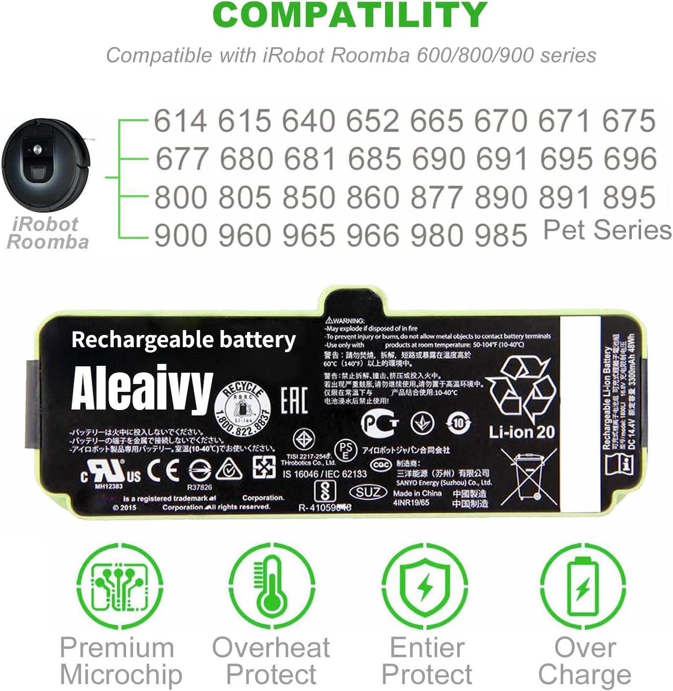 Replacement Lithium-Ion Battery for Roomba 600, 700, 800 & 900 Series - 1