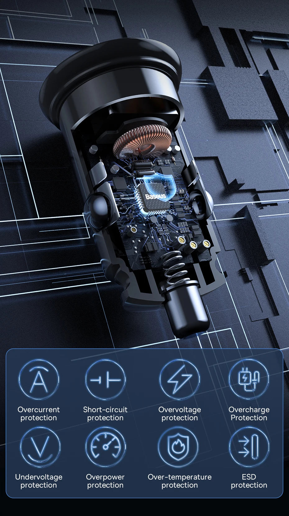 30W Dual Port Fast Car Charger USB and Type-C