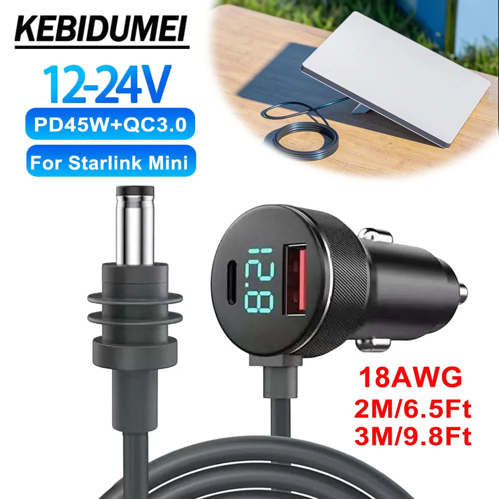 163W Car Charger Adapter for Starlink Mini with USB-C and DC Cable - 1