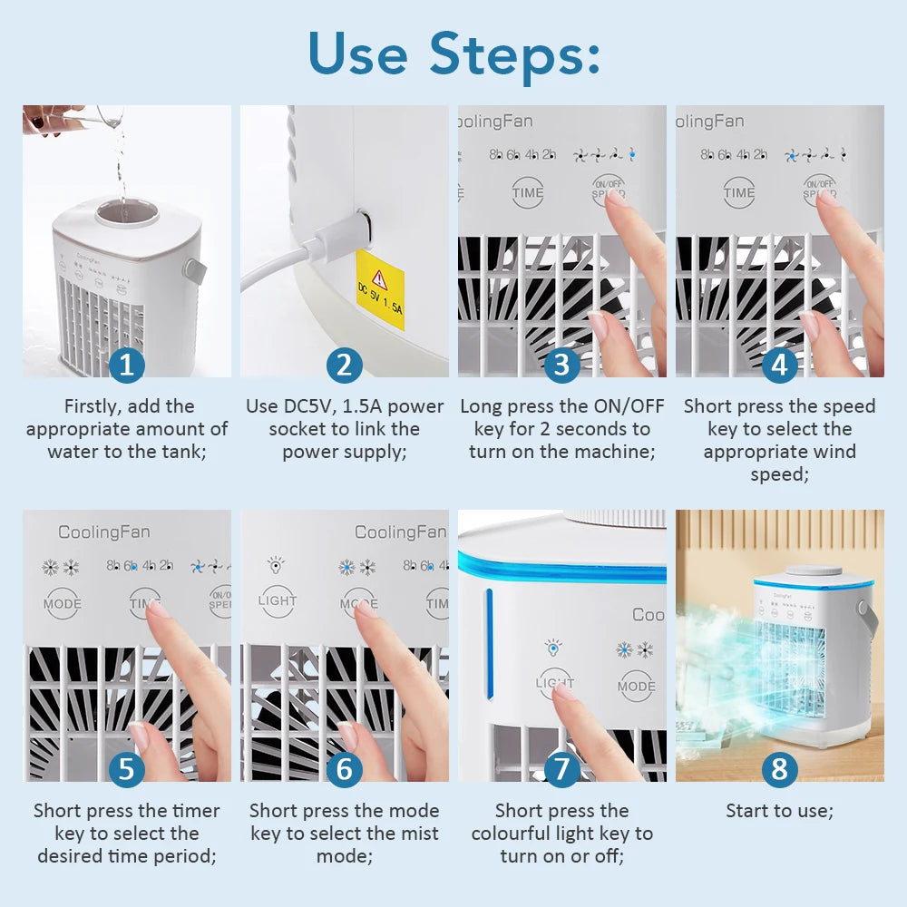 Portable Desktop Air Cooler and Humidifier with Misting Fan