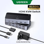 Dual Monitor HDMI KVM Switch for 2 PCs 4K 60Hz