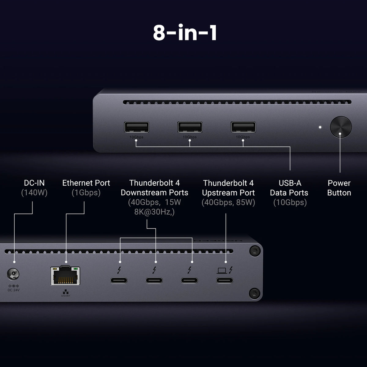 8-in-1 Thunderbolt 4 Docking Station with 40Gbps Data Transfer