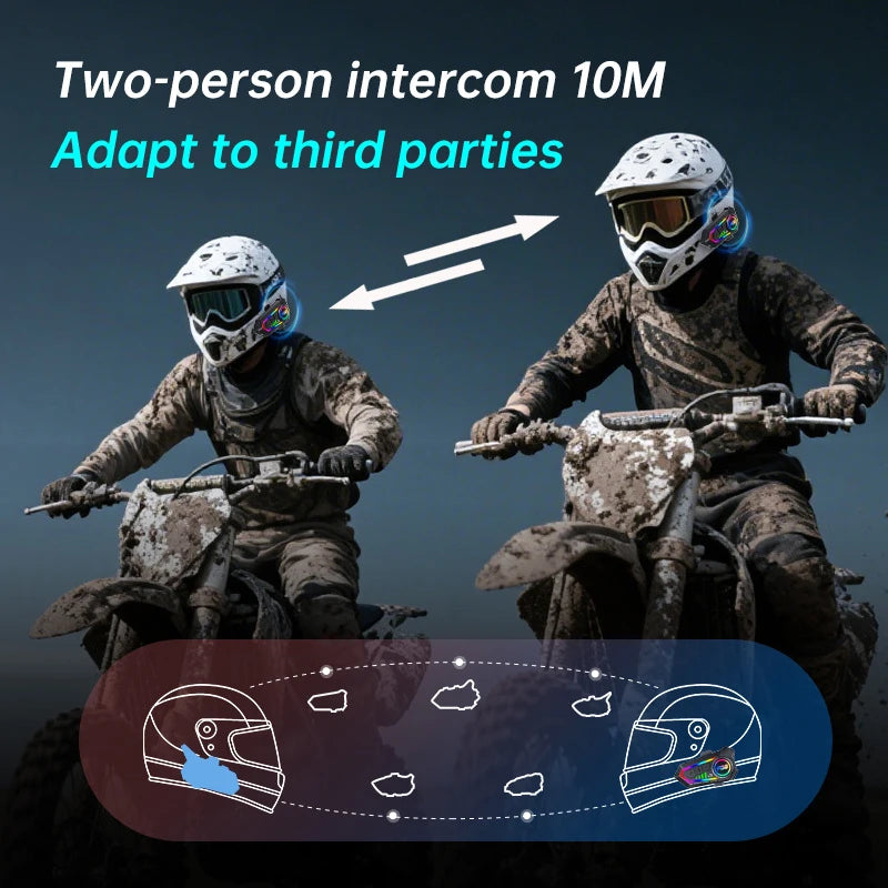 Bluetooth 6.0 Motorcycle Helmet Intercom with RGB Lighting