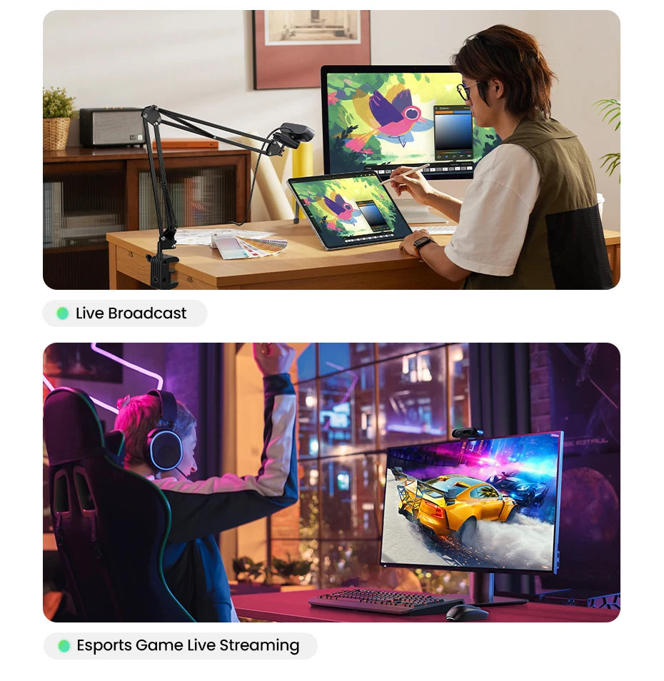 2K Ultra HD USB Webcam with Dual Microphones for Video Calls