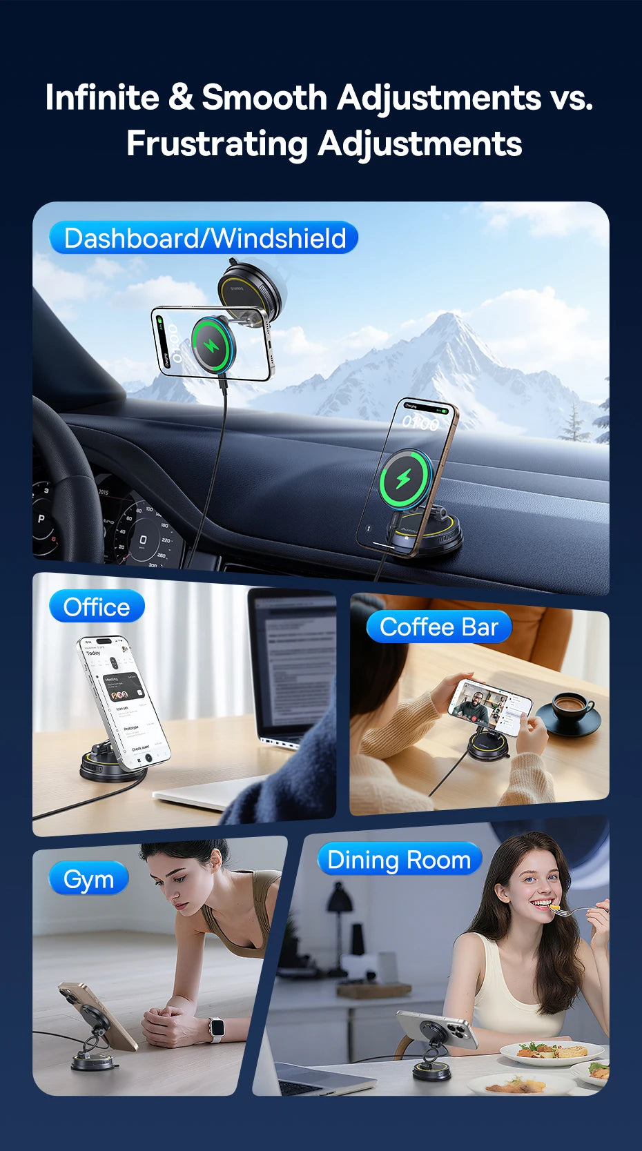 Magnetic Wireless Car Charger and Vacuum Mount Phone Holder