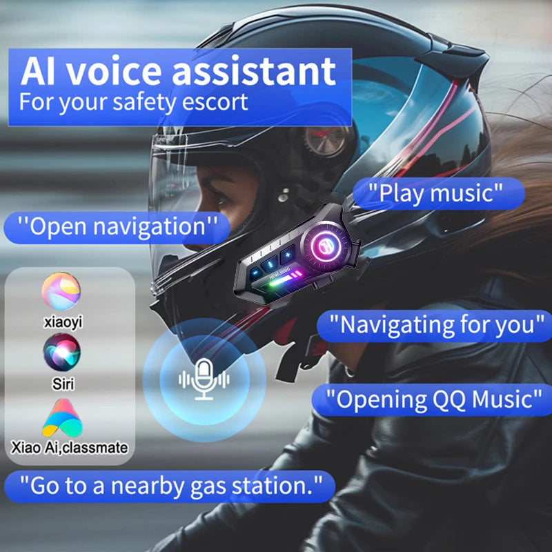 X3 Bluetooth 6.0 Motorcycle Helmet Headset with RGB Light and IP67