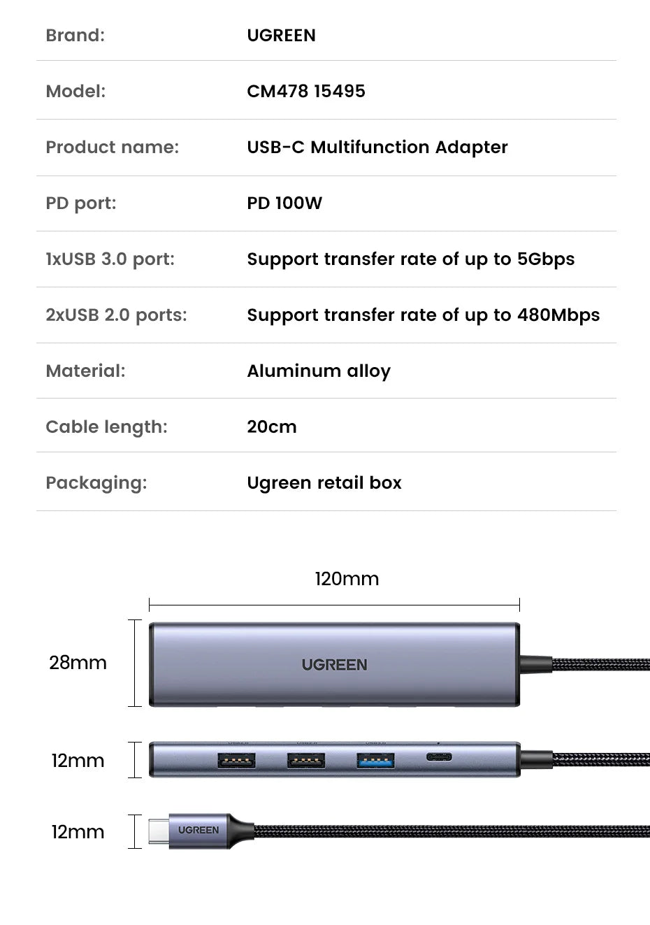 5-in-1 USB-C to 4K HDMI Hub with 100W Power Delivery